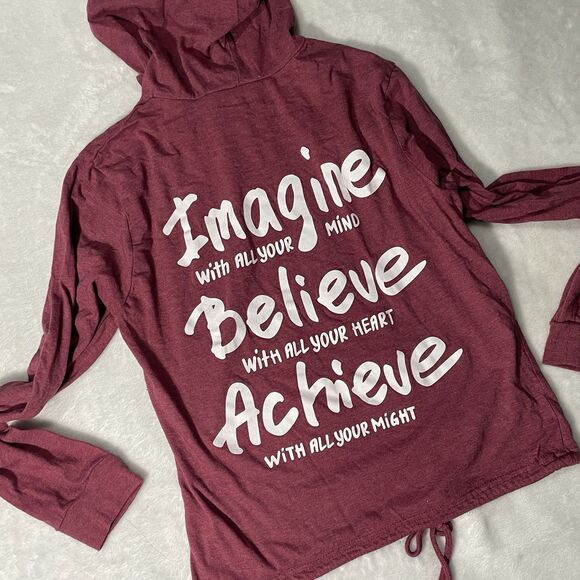 On Fire Juniors Graphic Double Sided Print Fall Thin Sweatshirt Burgundy Large - Picture 3 of 3